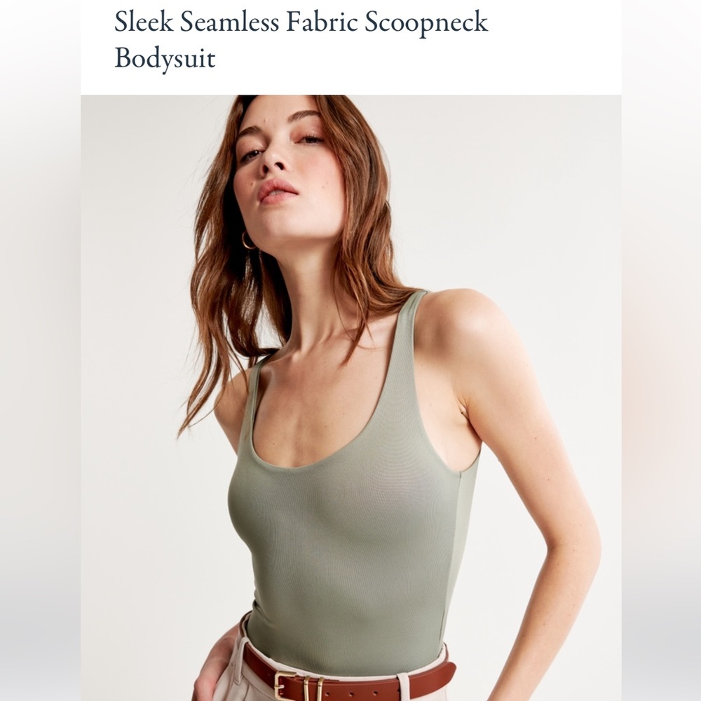Abercrombie sleek seamless scoopneck fabric bodysuit in light sage green